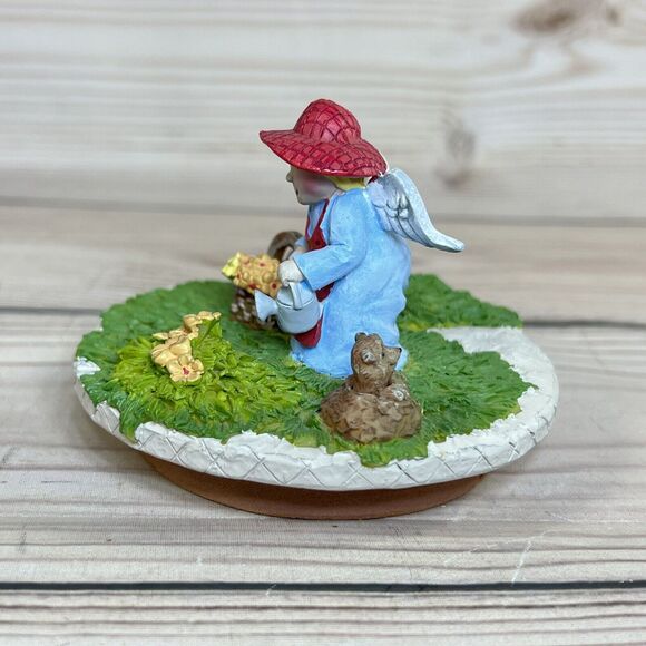 Candle Jar Topper/Lid Angel Watering Flower Garden Basket Summer Groundhog Green - Picture 3 of 10